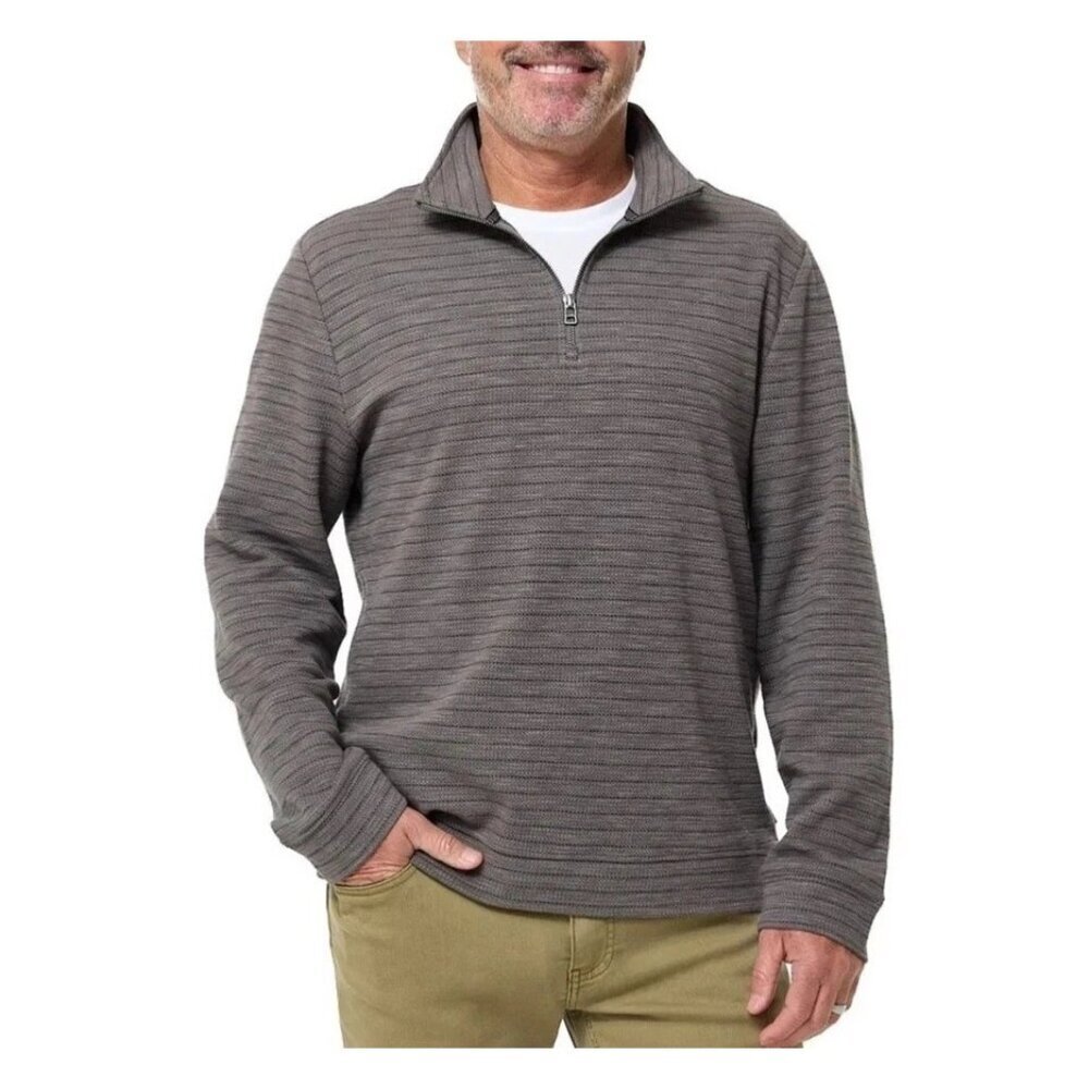 NEW Dockers Men's M Gray Striped Quarter Zip Pullover Sweatshirt G1569